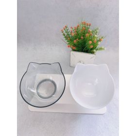 Cat Double Bowl Cat Food Bowl Protects Cervical Vertebra (Option: Transparent white)
