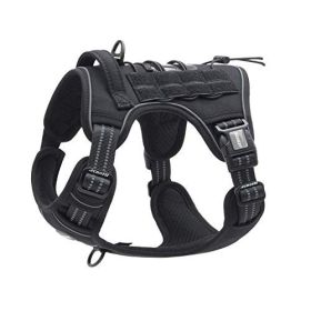 Tactical Dog Harness for Small Medium Dogs No Pull Adjustable Pet Harness Reflective K9 Working Training Easy Control Pet Vest Military Service D (Color: black, size: L(Neck)